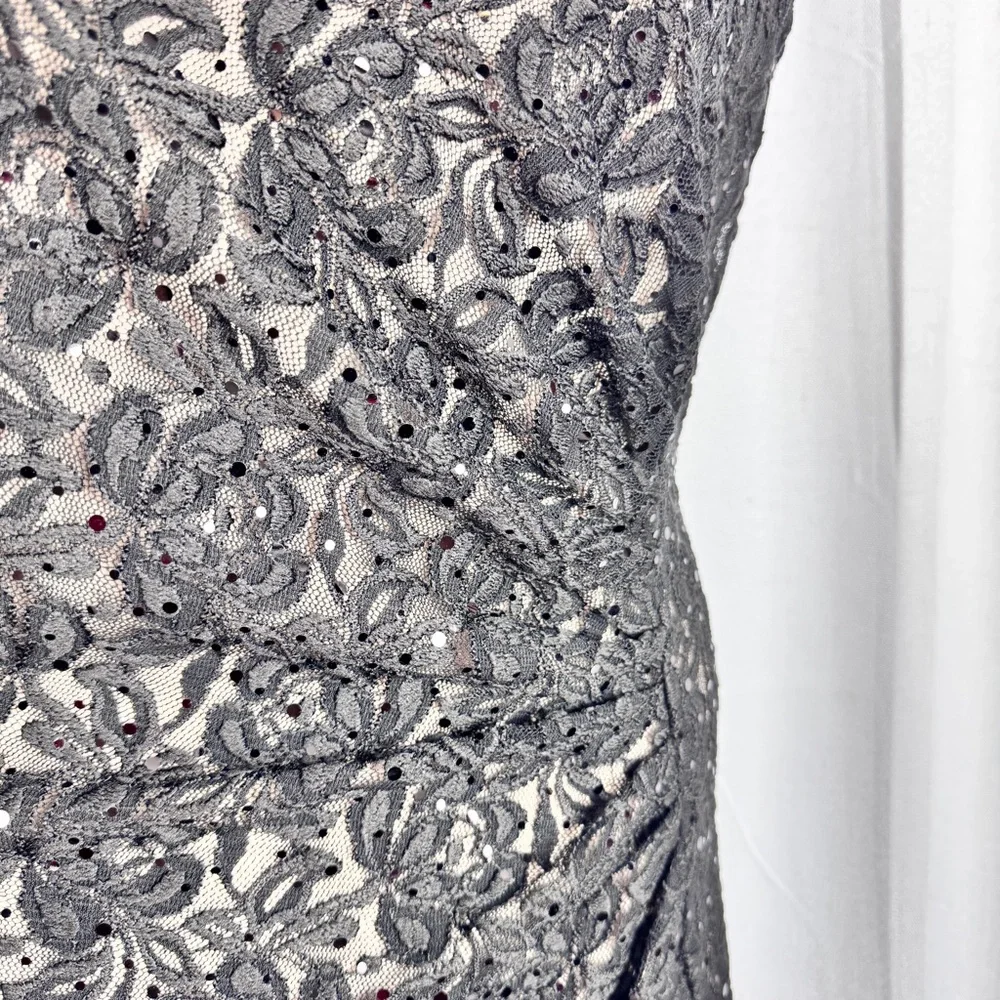 327. TAHARI Arthur S. Levine Black Lace Sequin Cocktail Dress Size 16 - Picture 6 of 10